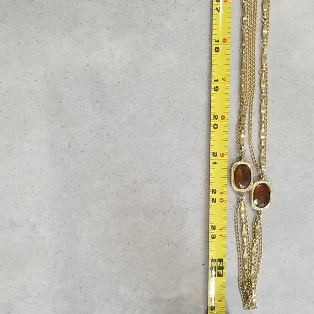 Vintage goldton multi strand necklace with amber